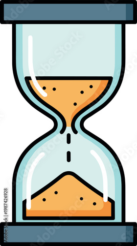 A colorful hourglass with sand flowing on transparent background