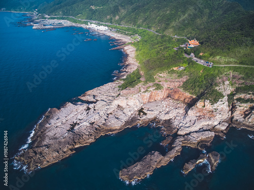 Wallpaper Mural Aerial View of Longdong Bay Cape - Northeast and Yilan Coast National Scenic Area. Coast landscape birds eye view use the drone, shot in Gongliao District, New Taipei, Taiwan. Torontodigital.ca