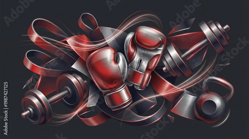 Red Boxing Gloves on Black Background.