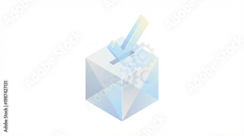 Ice cube with pencil inserted.