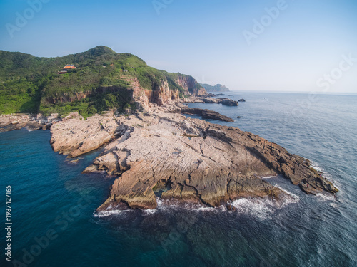Wallpaper Mural Aerial View of Longdong Bay Cape - Northeast and Yilan Coast National Scenic Area. Coast landscape birds eye view use the drone, shot in Gongliao District, New Taipei, Taiwan. Torontodigital.ca