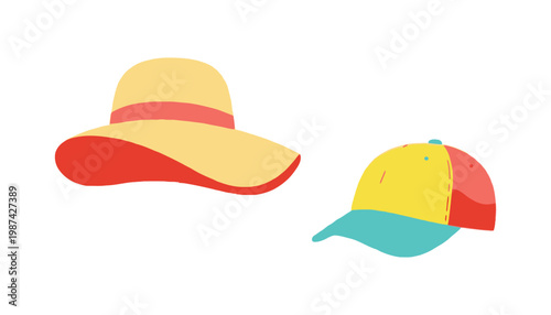 A colorful illustration of hats and caps for fashion and accessories
