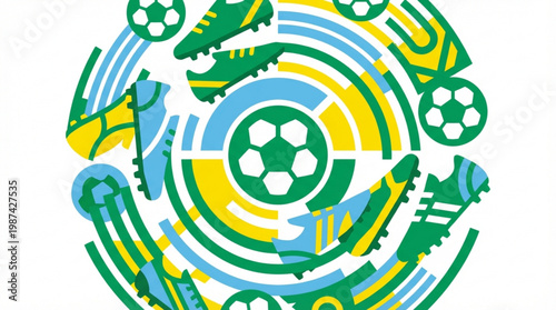 Soccer ball with sports equipment graphics.