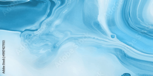 Abstract blue and white liquid paint swirls blending together to create a smooth flowing marble effect that looks like waves in the deep blue ocean