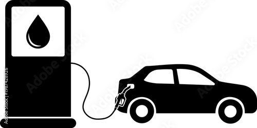 Car refueling fuel pump icon petrol gasoline diesel station symbols, vehicle filling dispenser icons, black silhouette and outline line style vector illustration for transport energy