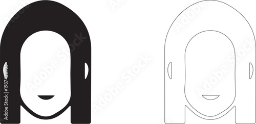 Human head with loose hair, some of which is tucked behind the ears. Editable vector template.