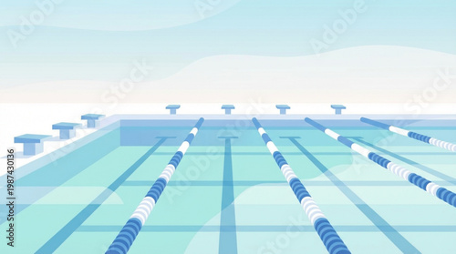 Swimming pool with blue lane dividers.