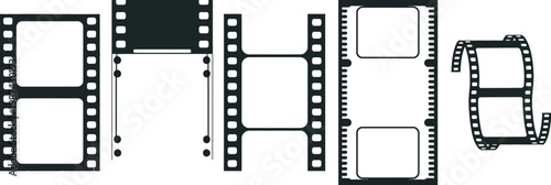 Collection of vintage cinema filmstrips with different borders and sprocket holes for photographic media and video production graphic design projects.