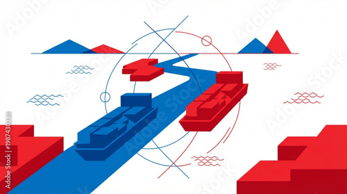 Cargo ships on a blue route.