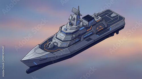 Sleek Modern Military Warship Vessel.