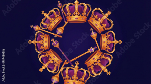 Golden Crowns with Purple Jewels Circle.