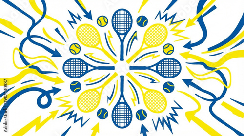 Tennis Rackets and Balls Graphic Design.