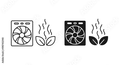 Air conditioner, fan, ventilation icons, climate control symbols, heating, cooling