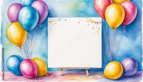 Blank Watercolor Balloon Card Isolated for Text Placement — Ideal for Handmade Papercraft, Kid's Party Announcements, and Celebration Branding.