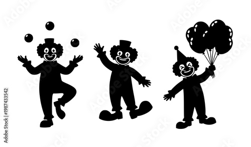 Clown characters vector set colorful circus mascots funny cartoon clowns isolated on white