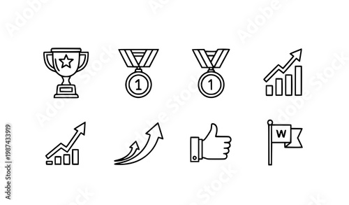 Achievement success icons set pixel perfect 64x64 editable stroke vector illustration isolated