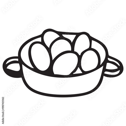 Hand-drawn vector illustration of a basket with eggs. The design is simple and well-defined.