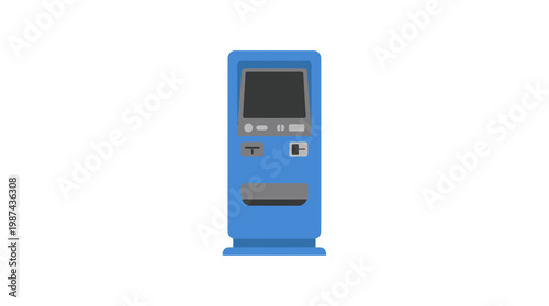 Flat vector illustration of a blue self service payment kiosk.
