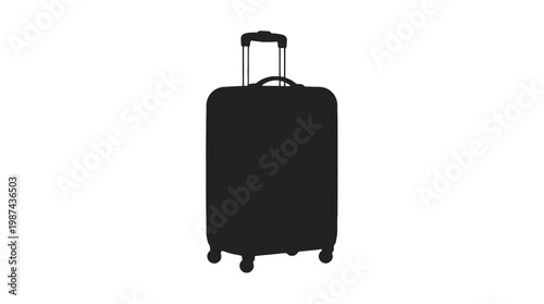 Large black rolling suitcase with retractable handle on white background.