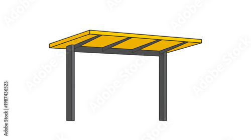 Minimalist carport or roof structure illustration with yellow canopy and dark pillars.