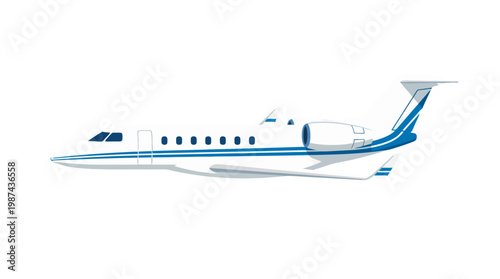 Modern private jet aircraft vector illustration isolated on white background.