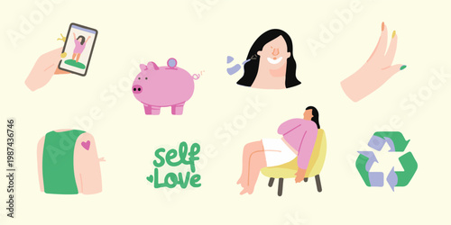 Self Love And Wellness Icons Collection piggy bank