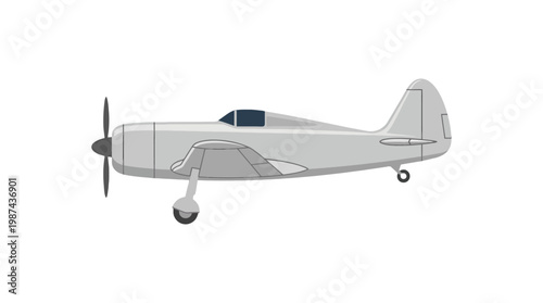 Vintage single engine propeller airplane isolated on white background.