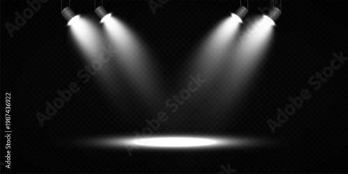 Stage Spotlight Beam Light Effect with Glowing Rays and Concert Theatre Illumination on Transparent Background