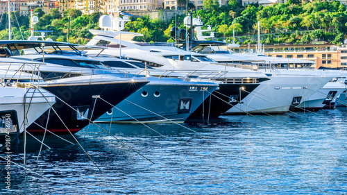 Konstfotografi Luxury boat motor yacht in marina on Monte Carlo Bay