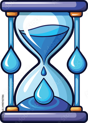 Hourglass with Water Droplets Symbolizing Water Conservation Strategies and Environmental Awareness Isolated on Transparent Background and Eco-Conscious Environmental Awareness