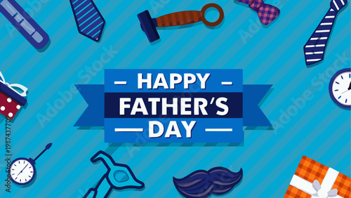 Colorful father's day celebration with sports equipment and balloons