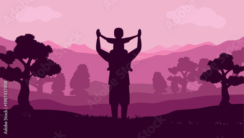 Silhouette of person raising arms against a sunset landscape backdrop
