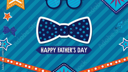 Colorful bow tie design celebrating happy father's day with festive elements