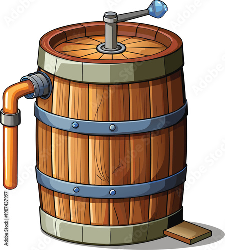 Wooden Water Barrel with Metal Spigot Representing Water Conservation Strategies and Eco Storage Isolated on Transparent Background and Eco-Conscious Environmental Awareness