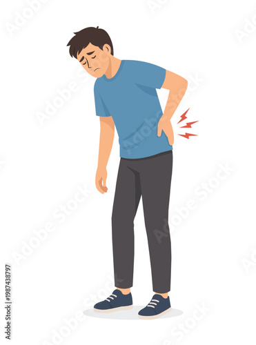 Man Suffering From Lower Back Pain, Body Ache and Muscle Injury, Flat Vector Illustration