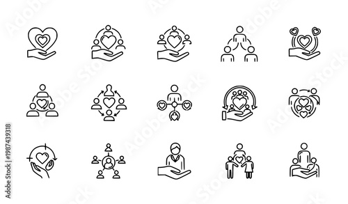 Continuous line editable stroke icon set of core human values including caring collaboration and diversity for modern branding and infographics