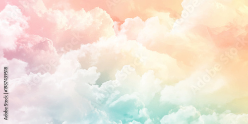 Dreamy Pastel Sky with Soft Colorful Clouds. Minimal Pastel Cloud Background with Soft Lighting. Vector Design.