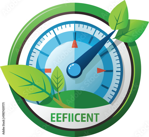 Energy Efficiency Gauge with Green Leaves Symbolizing Water Conservation Strategies and Sustainability Isolated on Transparent Background and Eco-Conscious Environmental Awareness