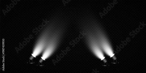 Stage Spotlight Beam Light Effect with Glowing Rays and Concert Theatre Illumination on Transparent Background