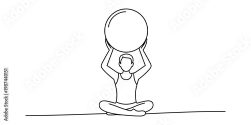 Minimalist Line Art Person Exercising with Pilates Ball