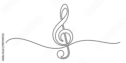 Minimalist Single Line Treble Clef Vector Illustration