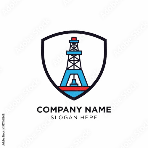 Drilling Rig Oil Platform Logo Design.
