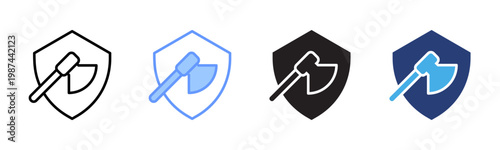 Shield Axe icon set multiple style collection