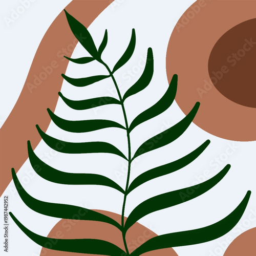 Minimal Tropical Leaf Silhouette with Abstract Geometric Background in Neutral Colors