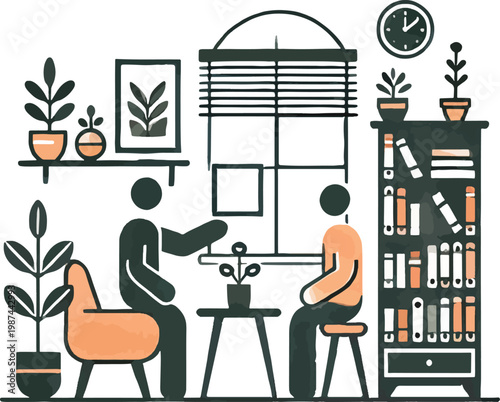 Therapy session with counselor and patient in room