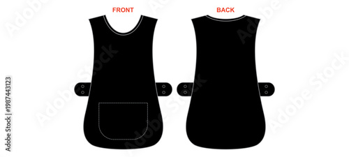 Apron Dress Front and Back View Sleeveless Workwear Pinafore with Pocket Apparel Template Vector Illustration