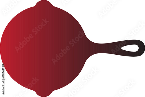 Red gradient frying pan isolated on white background kitchen utensil.