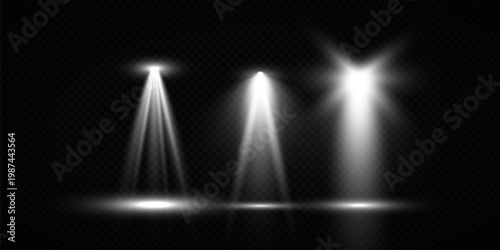 Stage Spotlight Beam Light Effect with Glowing Rays and Concert Theatre Illumination on Transparent Background