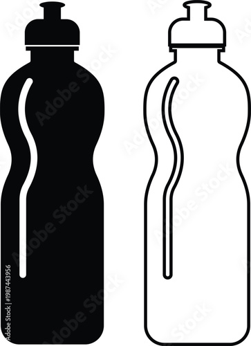 Water bottle icon set collection drink bottle flask thermos canteen container vector pack, beverage hydration plastic reusable icons, flat and line style black icons isolated on transparent background