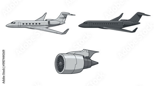 Set of isolated private jet aircraft and a high performance turbofan engine.
